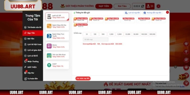 Hướng dẫn nạp tiền UU88